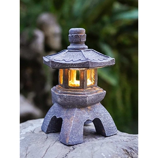 太阳能石塔灯中式禅意仿石宫灯庭院装饰景观户外日式落地造景摆件