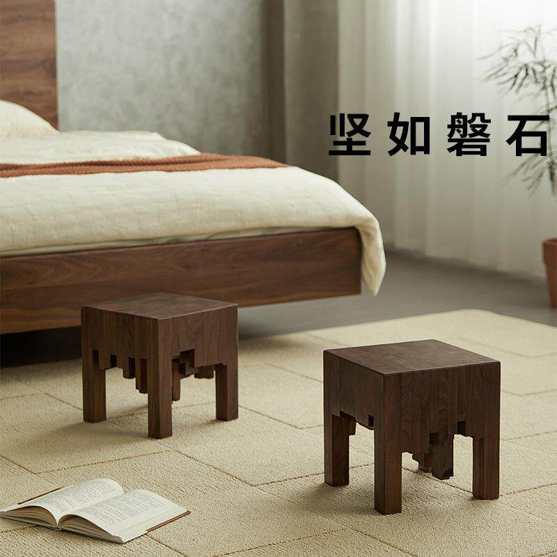 J^小凳子家用矮凳黑胡桃木小板凳茶几吃饭凳子客厅小方凳实木换