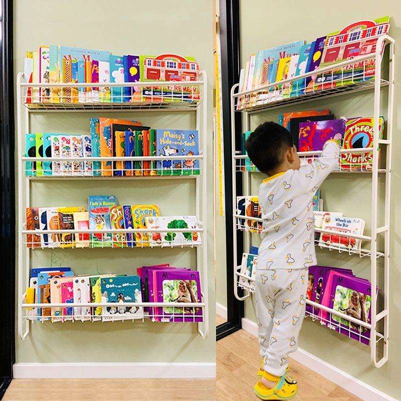 sofs儿童书架绘本架挂墙上置物架幼儿园宝宝小书架简易铁艺收纳架