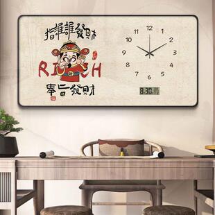 电钟挂墙时钟财神万年钟表画历客厅钟表挂钟餐厅静子音钟时挂钟挂