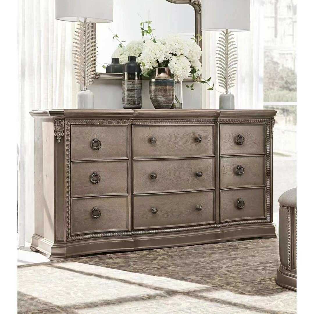 美式实木九斗柜欧式复古玄关柜雕花餐边柜储物柜卧室做旧门厅柜