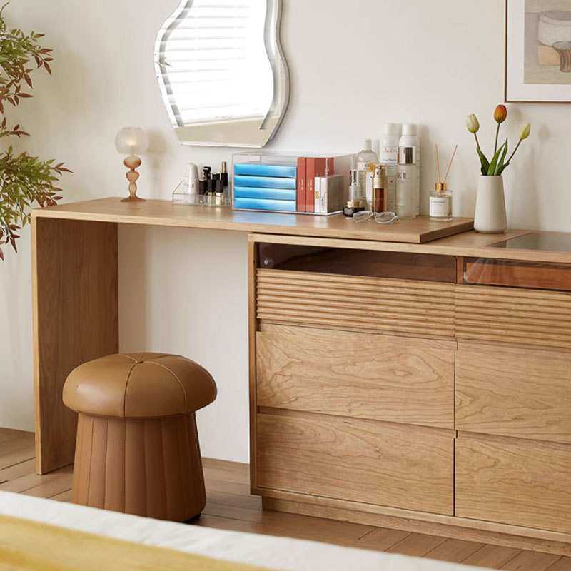 实木樱桃木化妆桌小户型梳妆台床尾斗柜一体简约卧室收纳化妆柜