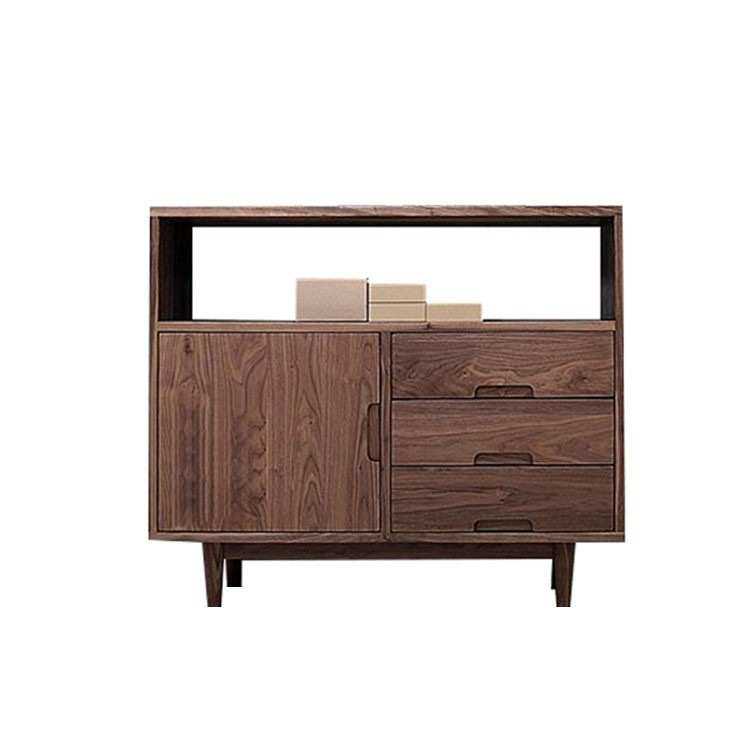 实木餐边柜日式橡木餐边橱北欧黑胡桃木原木储物柜简约现代五斗柜