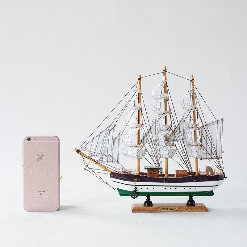 33cm松木帆船 简约帆船模型 木制工艺品 欧式摆件 一帆风顺
