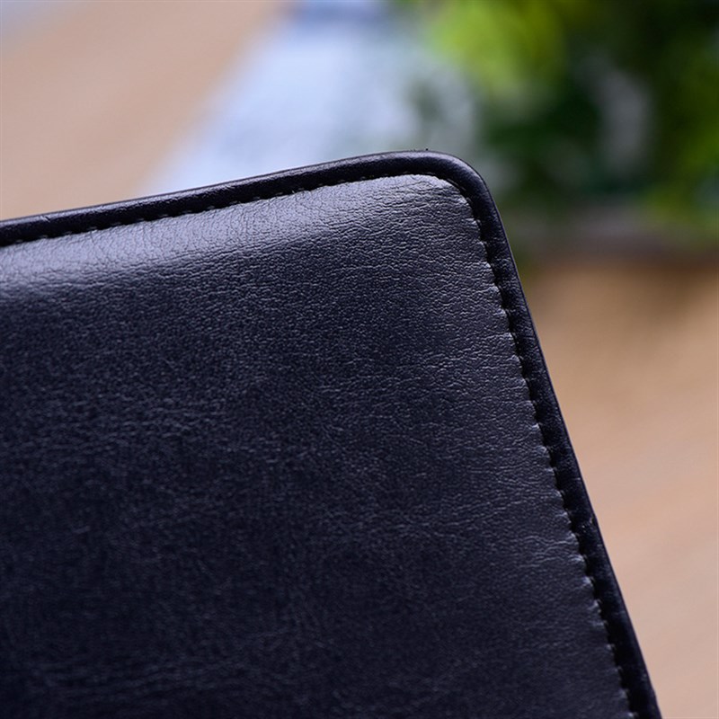 黑色皮质B5文件夹带名片卡位 销售PU商务资料手册带单强力夹