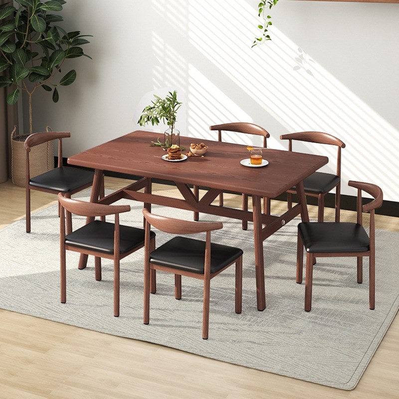 餐桌家用小户型仿实木简易商用出租房餐桌椅组合长方形原木色桌子