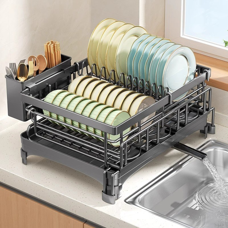 厨房碗碟收纳架台面多功能放碗筷餐具沥水篮家用可伸缩碗盘置物架
