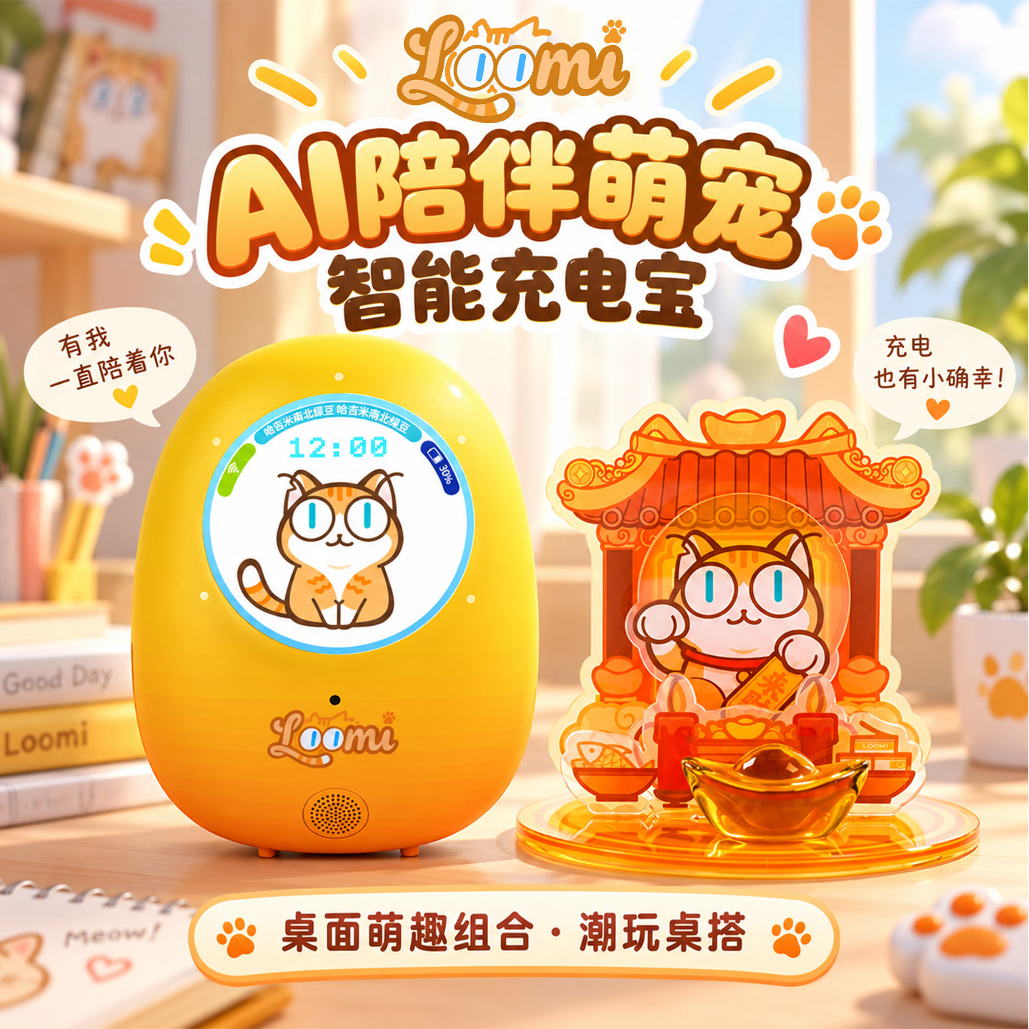 羽山AXON LABS  LOOMI 噜咪卡通橘猫萌宠 AI 情感对话机器人 情感治愈语音互动陪护玩具  噜咪智能萌宠礼包