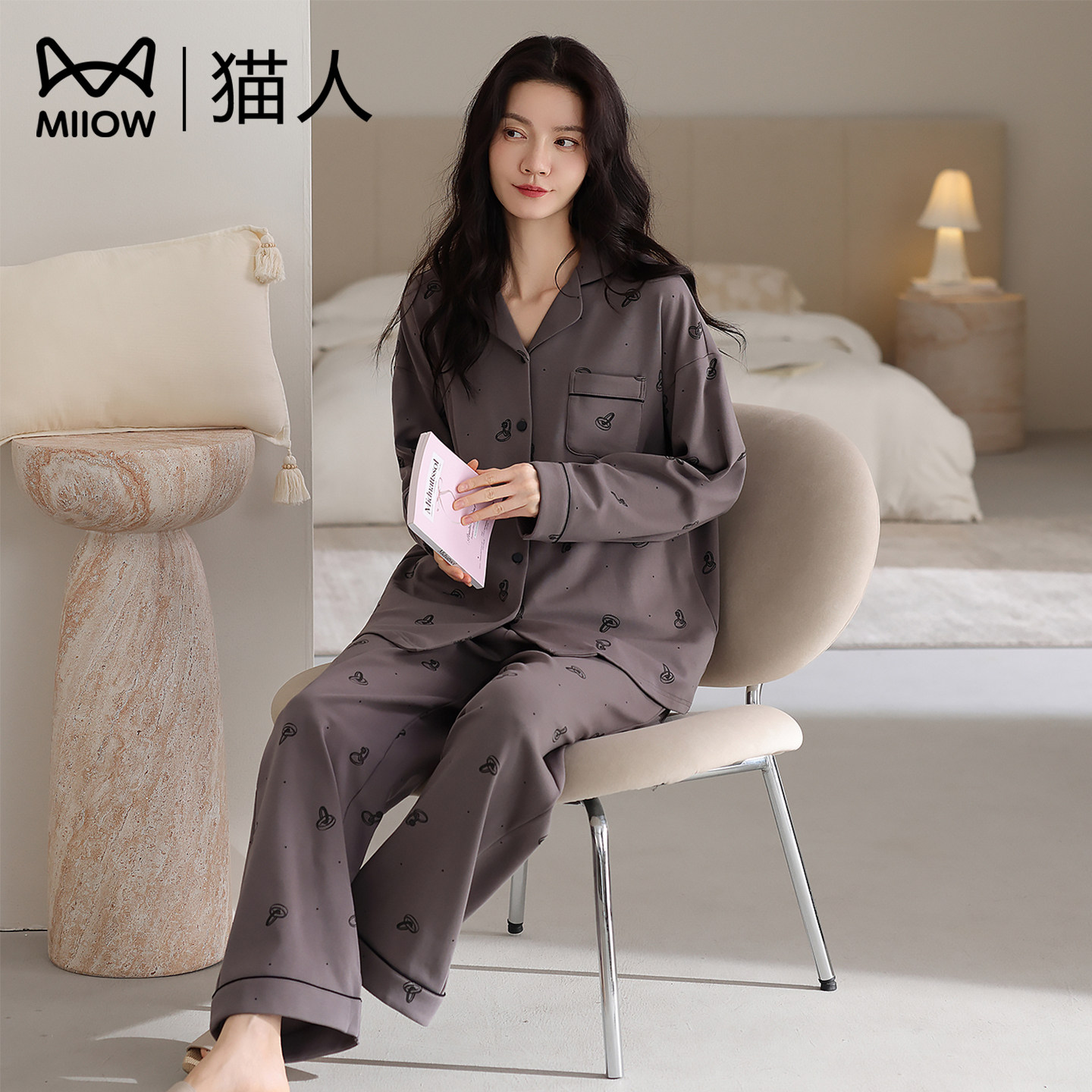 猫人睡衣纯棉两件套女款套装长袖