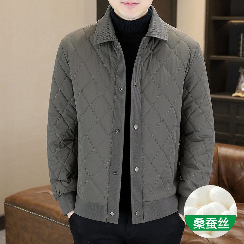 男士加厚桑蚕丝翻领棉衣2025冬季新款男装中青年休闲简约保暖棉服
