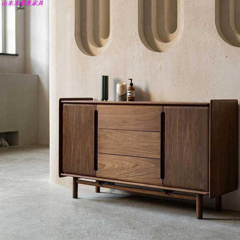 北欧黑胡桃木餐边柜纯原木实木储物柜樱桃木置物碗橱斗柜多功能柜