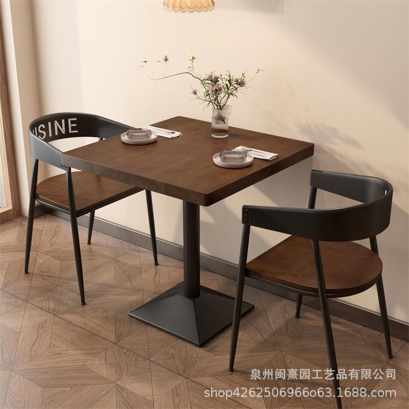 实木复古做旧小吃餐饮店商用餐桌2四人咖啡馆酒吧接待洽谈桌椅