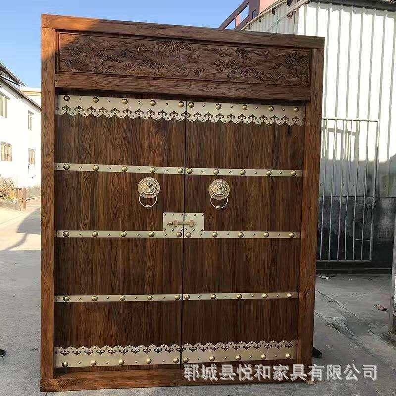 复古中式老榆木双开大门四合院别墅进户门农村自建院大门实木门