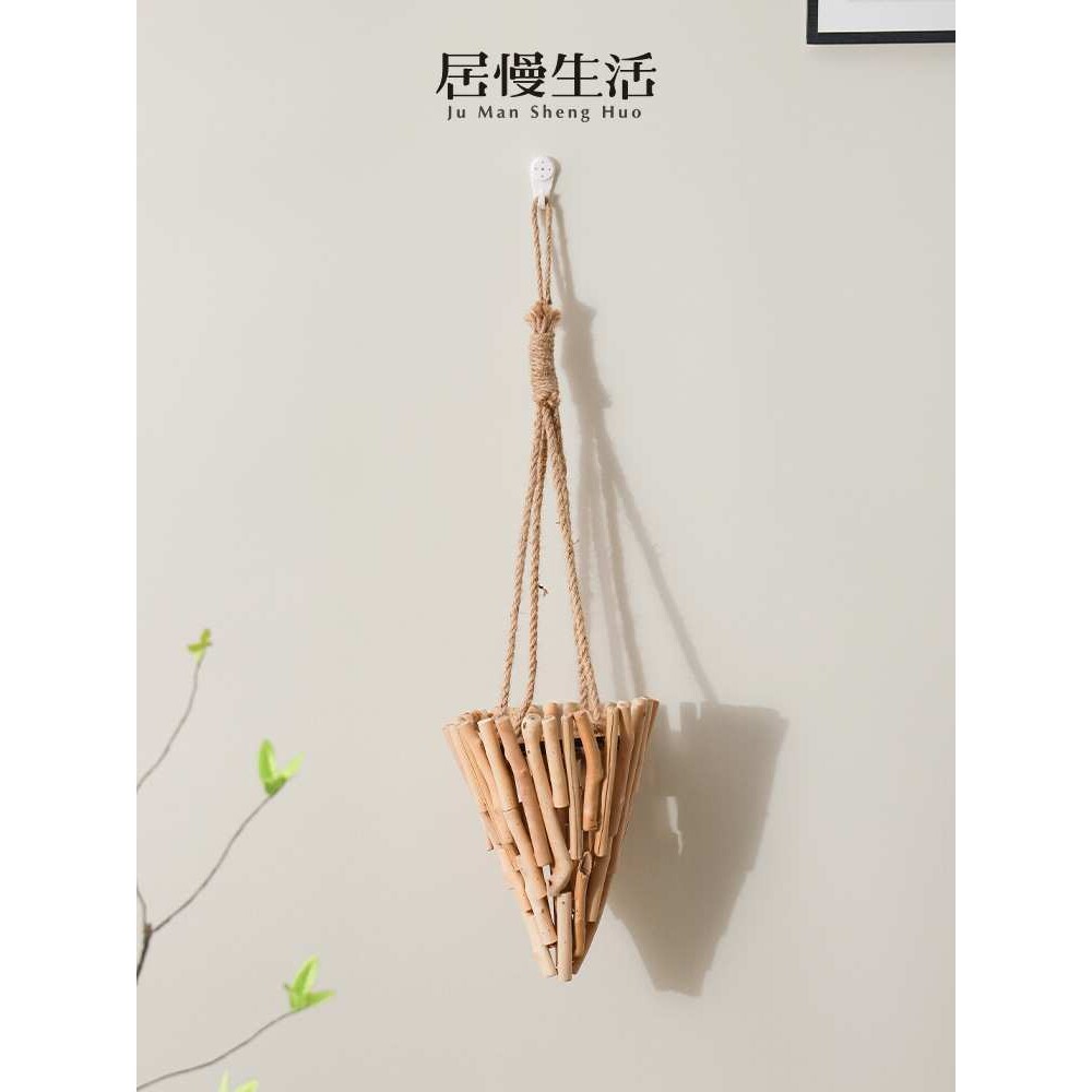 日式简约挂墙原木枝花盆墙上悬吊篮挂壁吊兰垂吊壁挂花瓶创意花篮