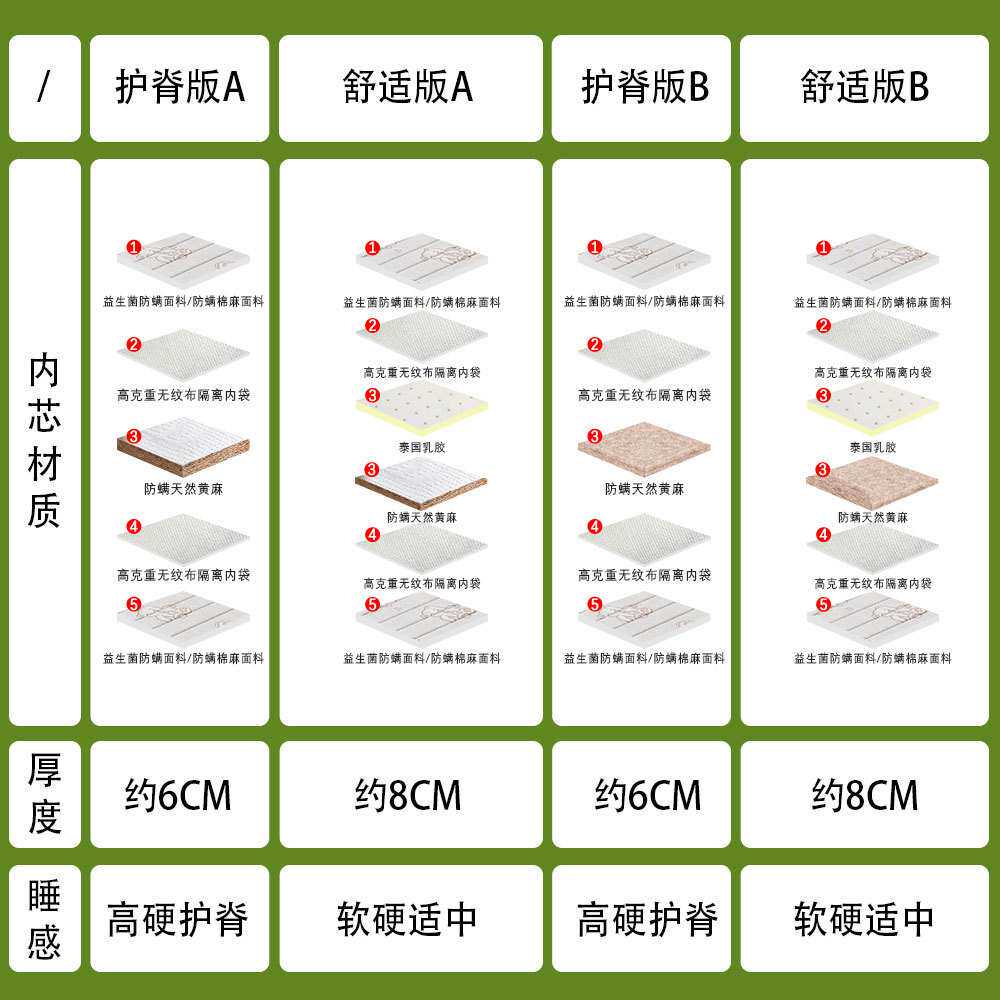 海马床垫儿童棕垫可拆洗天然黄麻护脊偏硬乳胶小孩款卧室榻榻米