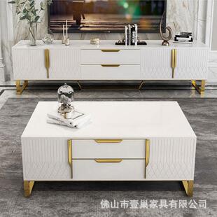 后现代简约镀金不锈钢茶几电视柜简约轻奢烤漆钢化玻璃茶几电视柜