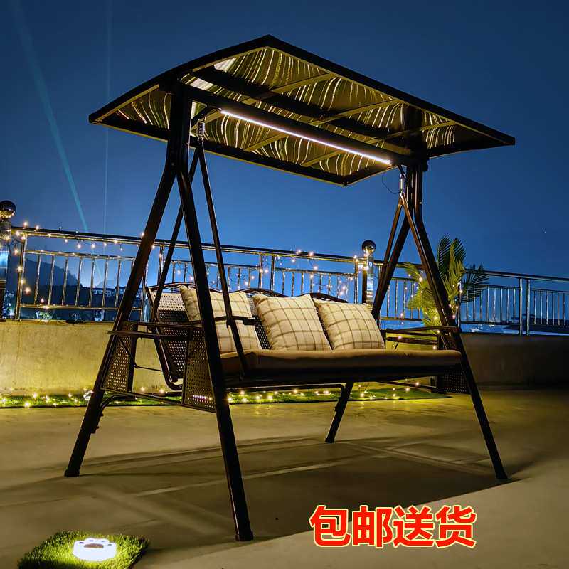 秋千户外阳台庭院花园室外吊椅双人摇椅网红太阳能秋千床家用室内