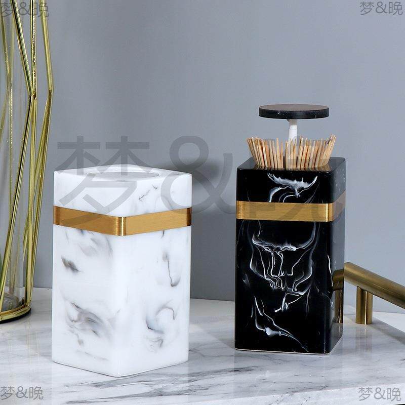 牙签盒自动按压式家用牙签筒创意轻奢大理石纹品质牙签可