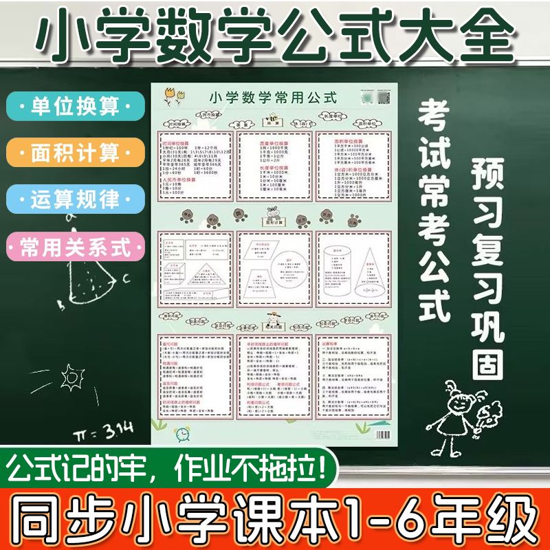 新版小学数学公式大全数学公式定律考点知识汇总玩具挂图认知卡