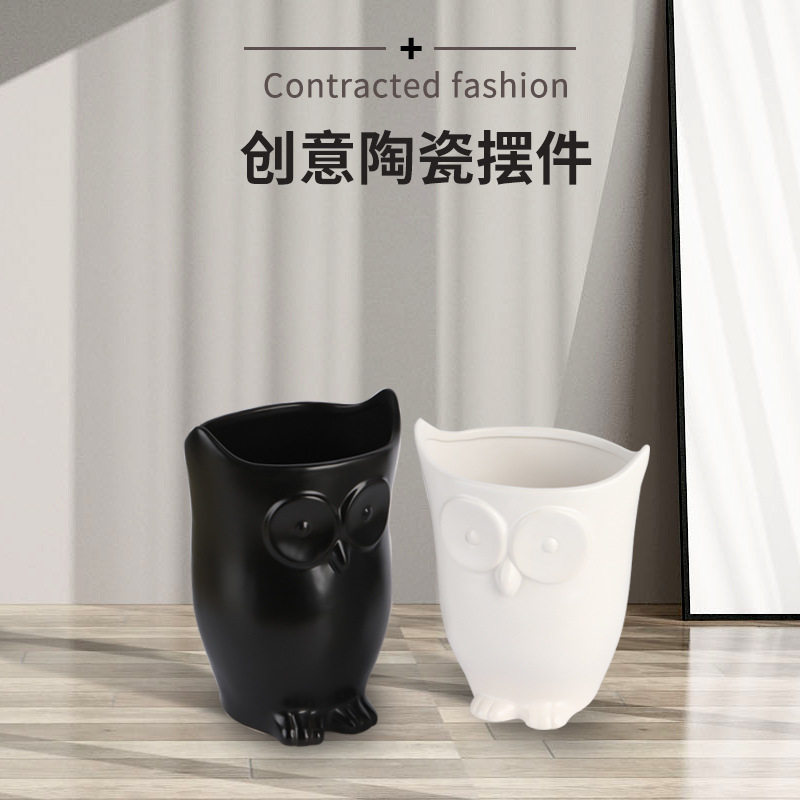 猫头鹰插花瓶陶瓷摆件厂家创意手工艺品送礼好物家用装饰品批发