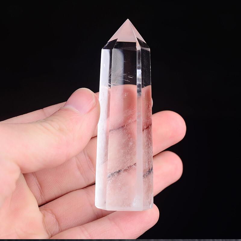 白水晶小摆件六棱柱原石