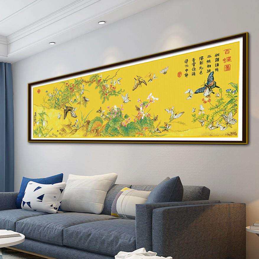 名画百蝶图十字绣客厅书房装饰蝴蝶与花风景满绣手工送礼印花刺绣