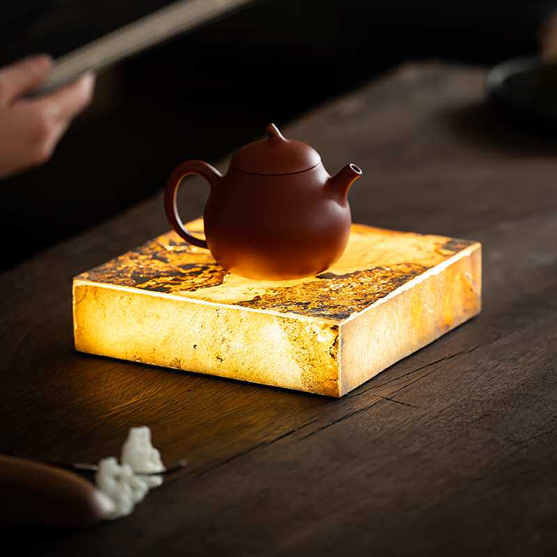 弥言创意发光壶承亚克力贴原石干泡盘方形小茶台茶室氛围灯茶壶垫