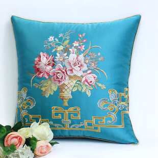 新中式沙发靠垫套正方形丝绸绸缎绣花中国风椅子抱枕套靠枕不含芯