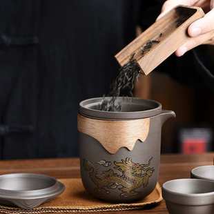 高端便携式旅行茶具紫砂变色快客公道杯一壶六杯茶水分离杯整套装