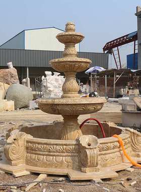 供应黄色大理石喷泉 大型海螺造型石雕广场装饰流水石雕喷泉厂家