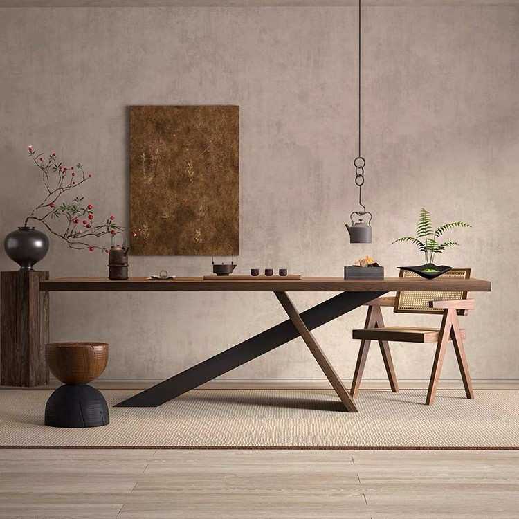 实木茶桌餐桌两用老板办公桌茶桌一体设计师款茶桌原木大板泡茶桌