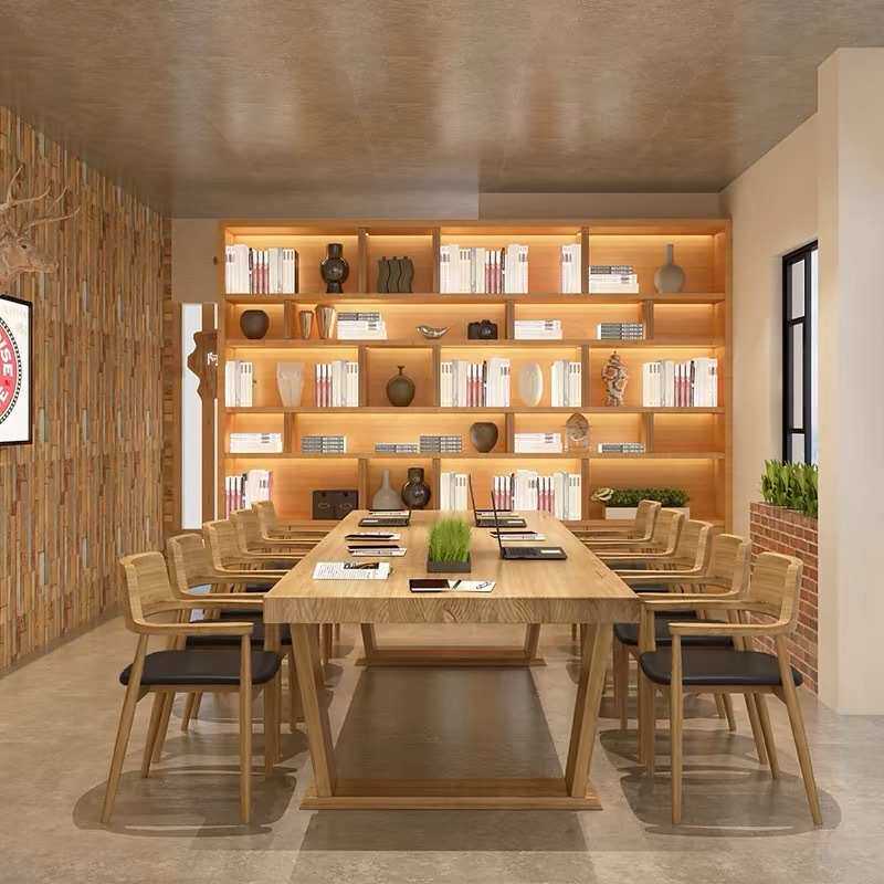 全实木会议桌原木大板型长条书桌阅览室桌椅办公桌老板办公室桌椅