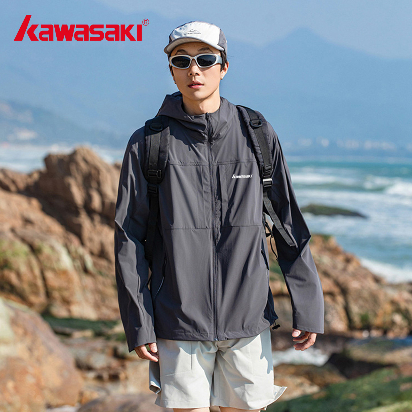 kawasaki/川崎连帽防晒服男女2026夏轻薄透气宽松运动户外遮阳衣