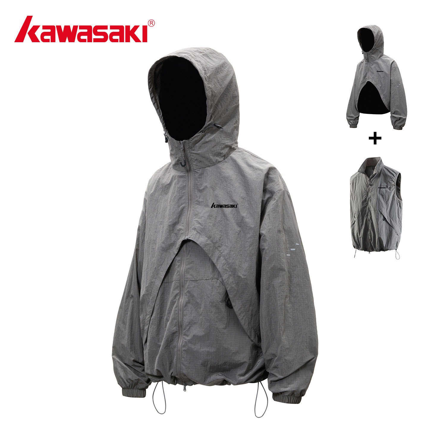 Kawasaki川崎正品户外冲锋衣立领工装运动服秋冬防晒衣骑行外套男