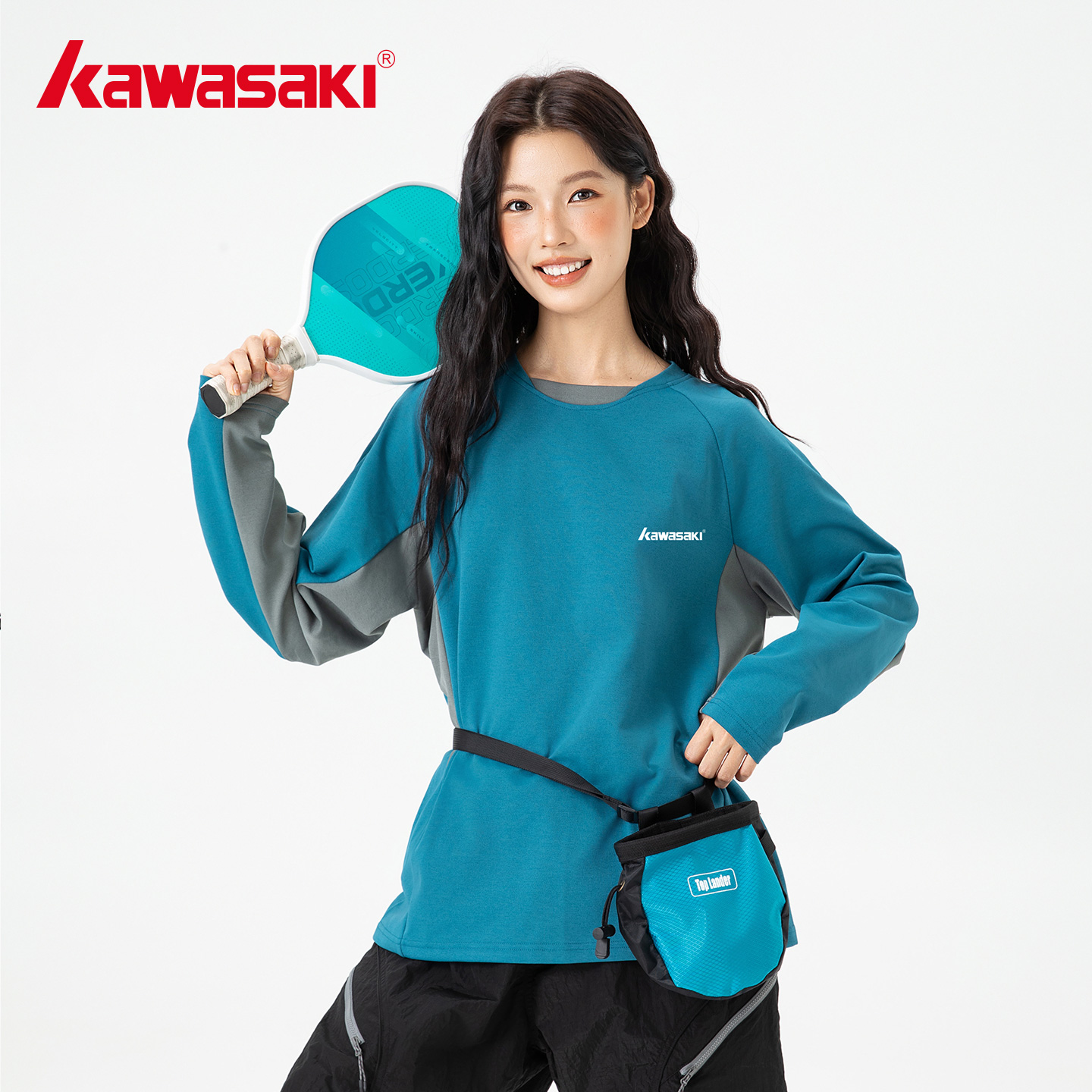 川崎正品长袖湖蓝色运动速干吸汗