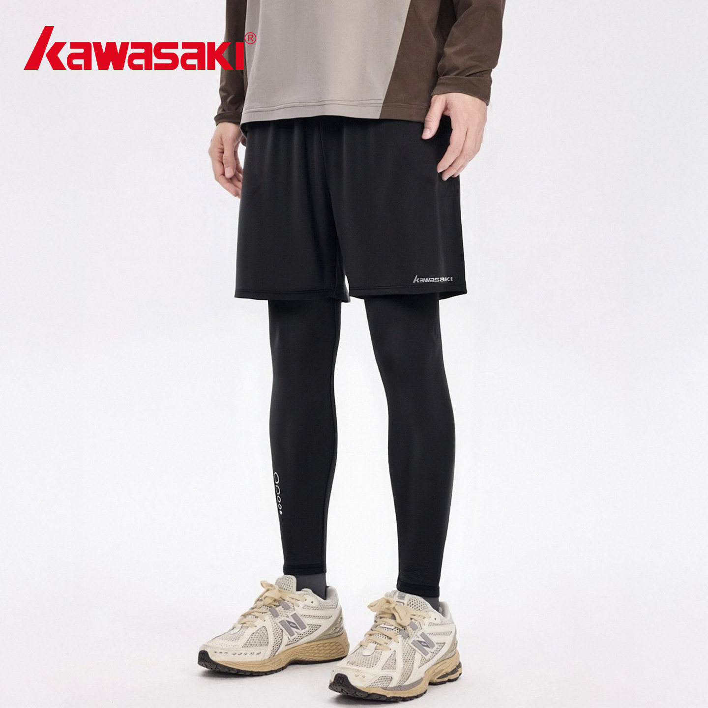 kawasaki/川崎假两件篮球裤男夏季运动长裤速干健身训练紧身长裤