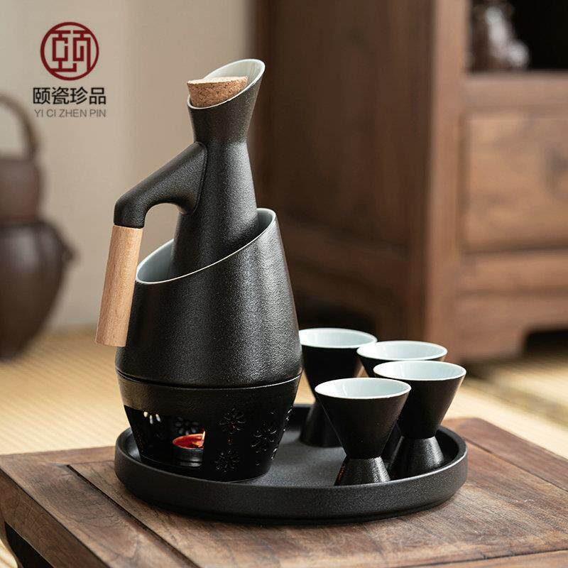 粗陶微醺温酒器套装酒杯烫酒壶家用温酒壶酒具加热黄酒青酒煮酒器