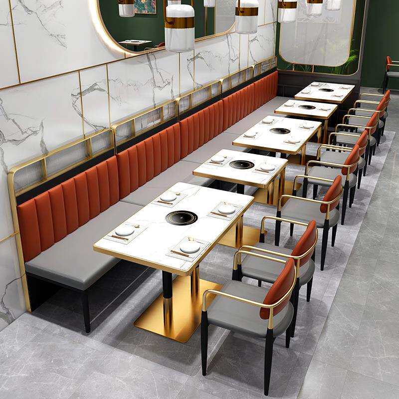 商用轻奢餐饮连锁店卡座桌椅沙发岗石餐桌奶茶店咖啡厅桌椅组合