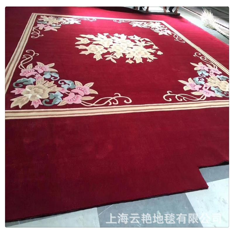 卧室床头铺防滑羊毛毯子圆形茶几纯手工羊毛毯可花型LOGO形状