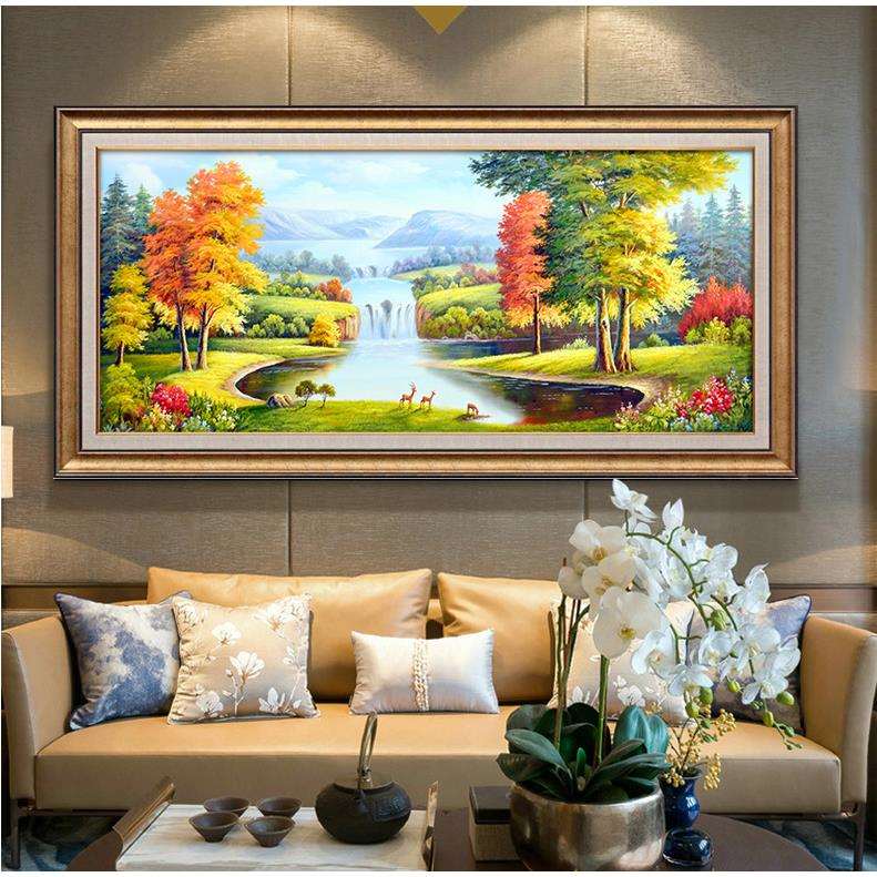 手绘油画定作欧美式山水风景客厅玄关酒店样板房装饰挂画民宿配画
