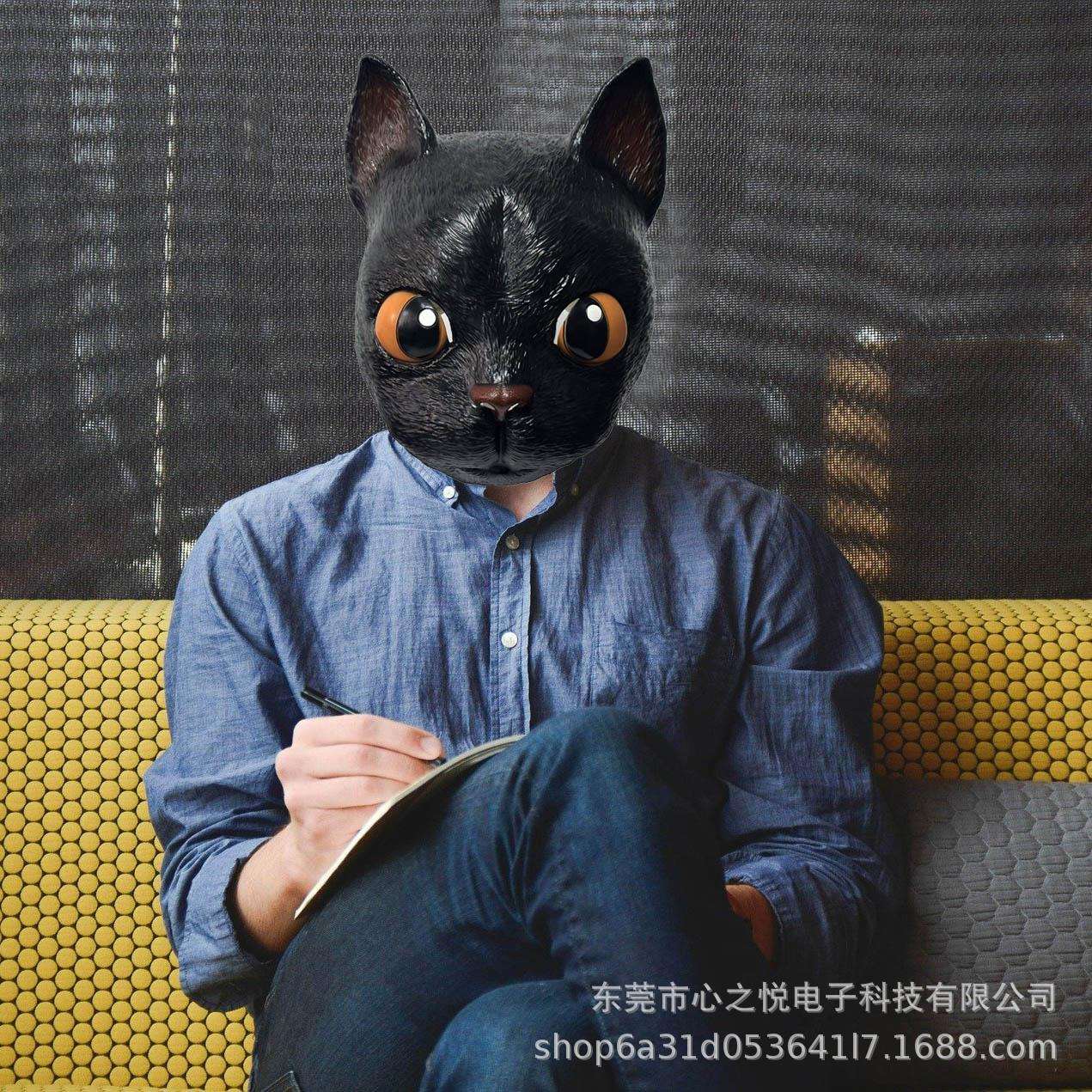 跨境 黑猫乳胶头套 影视猫猫的奇幻漂流 动物面具头套万圣节道具