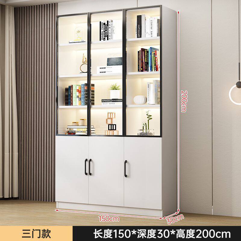 书柜玻璃门家用展示柜一体书房书橱落地式办公文件柜防尘摆件柜子