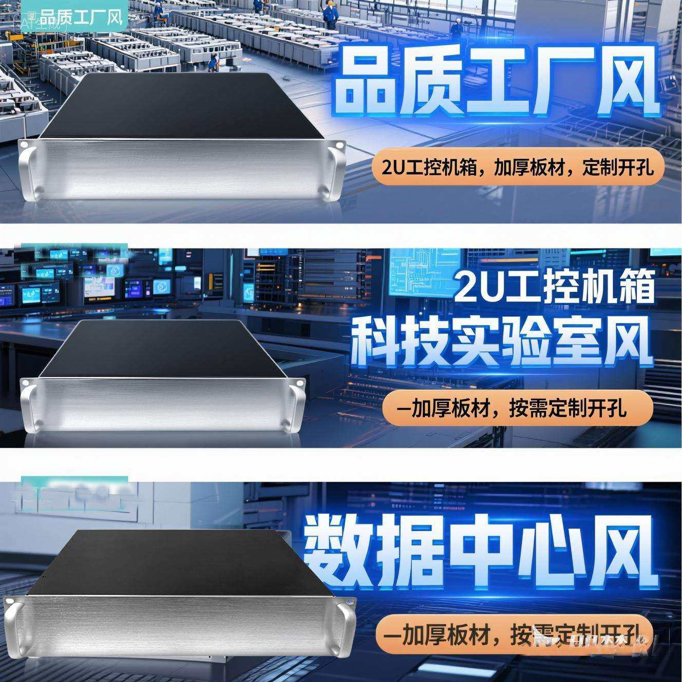2u300铝面板工控机箱标准19英寸机架机箱服务器机箱黑色散热厂家