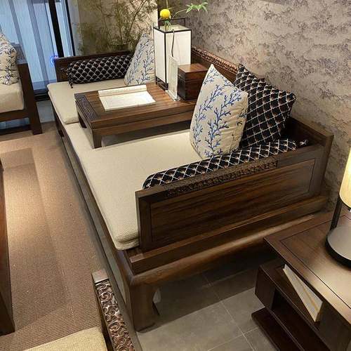 罗汉床实木新中式两用乌金木2米3米禅意整装大小户型三人位沙发