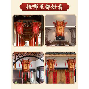 中国风红灯笼六角形宫殿灯笼山羊皮古董阳台房子中国风户外实木新