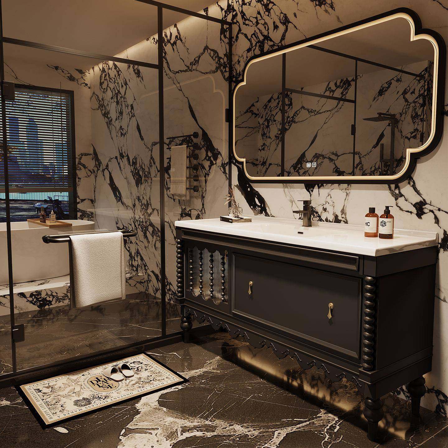 法式中古风浴室柜洗手脸盆柜组合卫生间厕所陶瓷一体盆2025新款