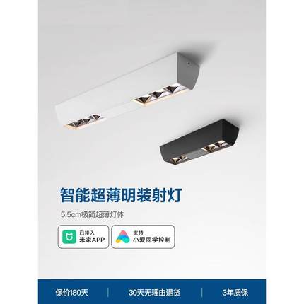明装射灯客厅防眩无主灯led双头吸顶式长条形卧室全光谱明装筒灯