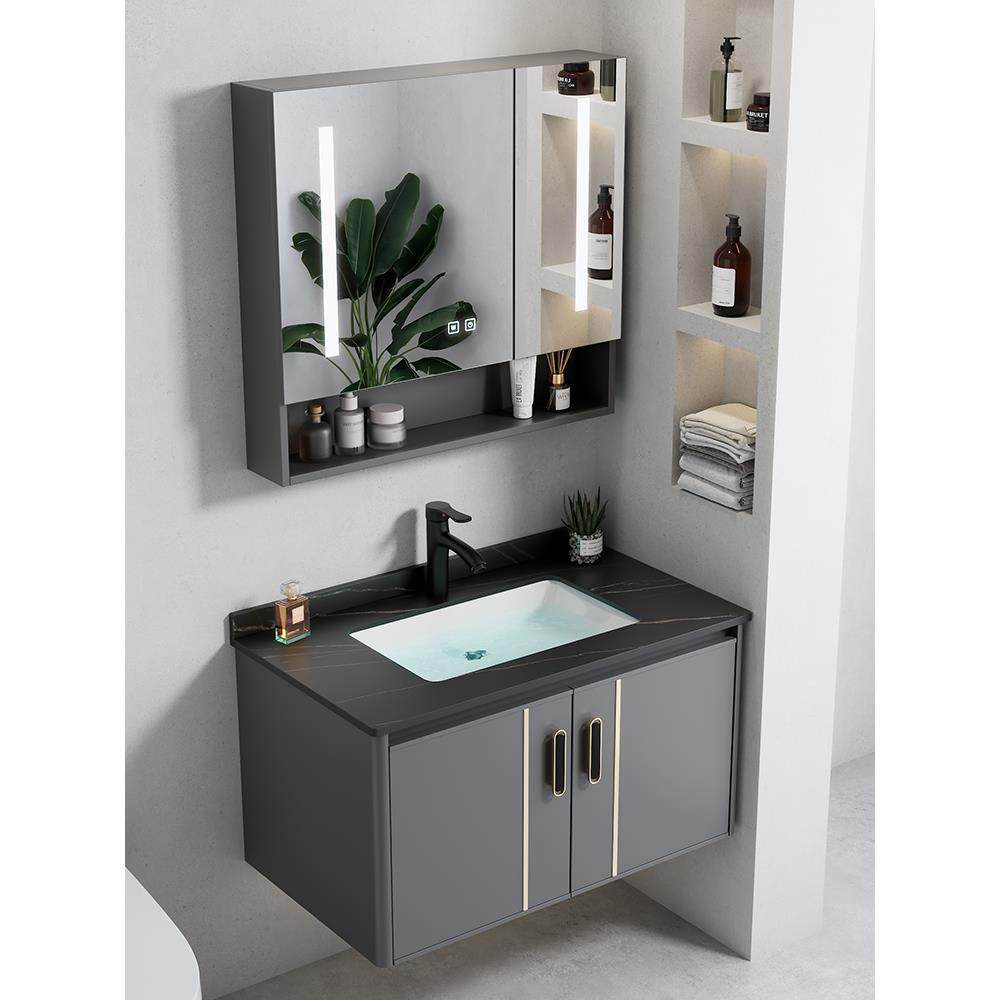 简易太空铝挂墙式洗手盆陶瓷一体洗脸盆小卫生间浴室柜组合洗漱台