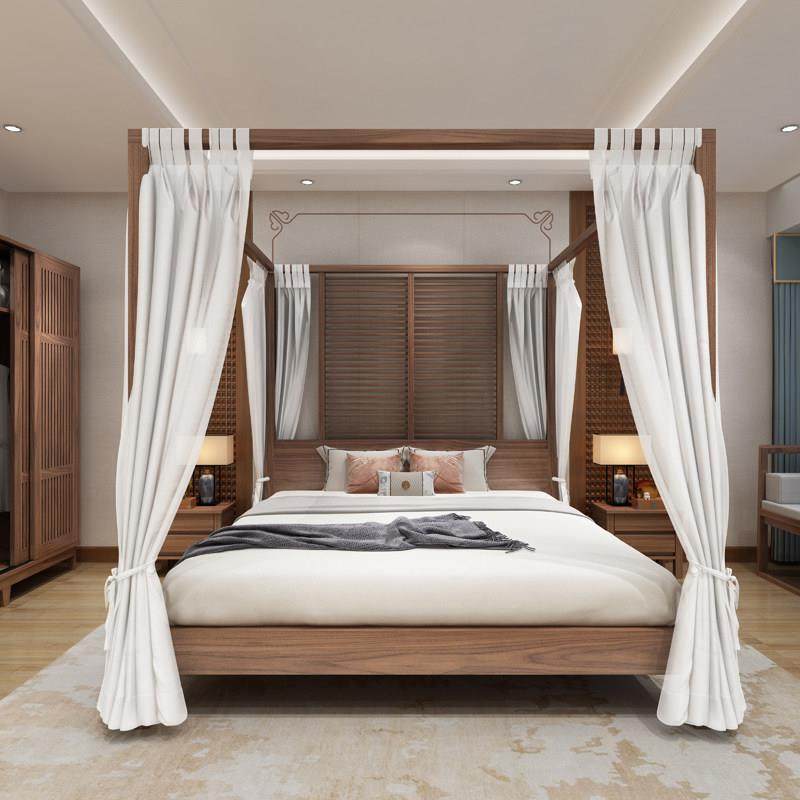 新中式架子床实木古代禅意宫廷床古典四柱床仿古拔步床酒店民宿床