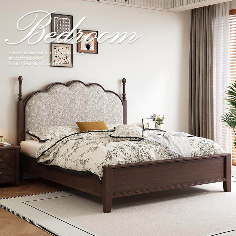 美式复古马赛床花纹软包1米8双人床法式中古风床现代简约烟熏色床